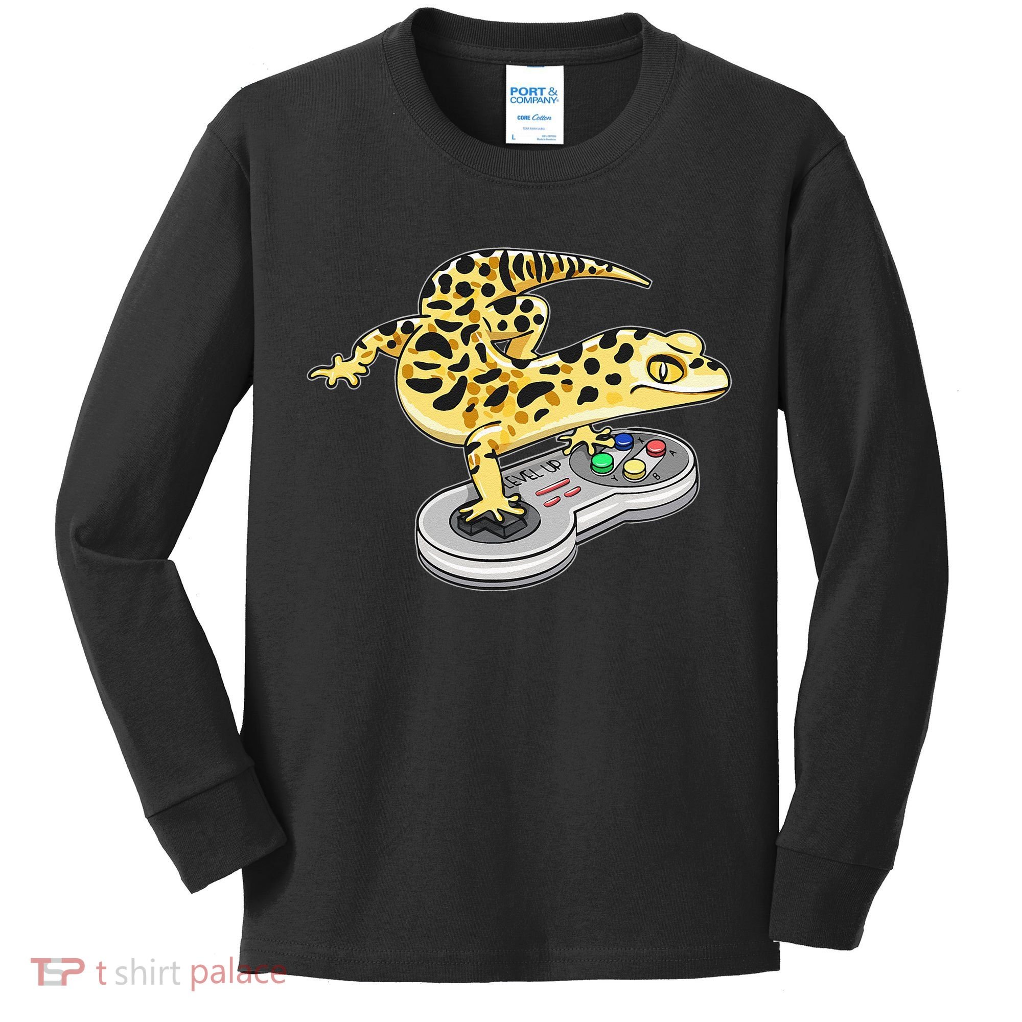 Leopard Gecko Playing Video Game Lizard Reptiles Gamers Kids Long Sleeve Shirt