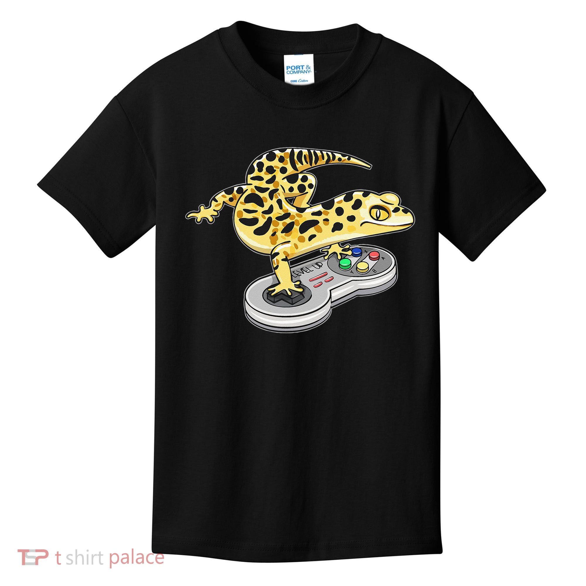 Leopard Gecko Playing Video Game Lizard Reptiles Gamers Kids T-Shirt