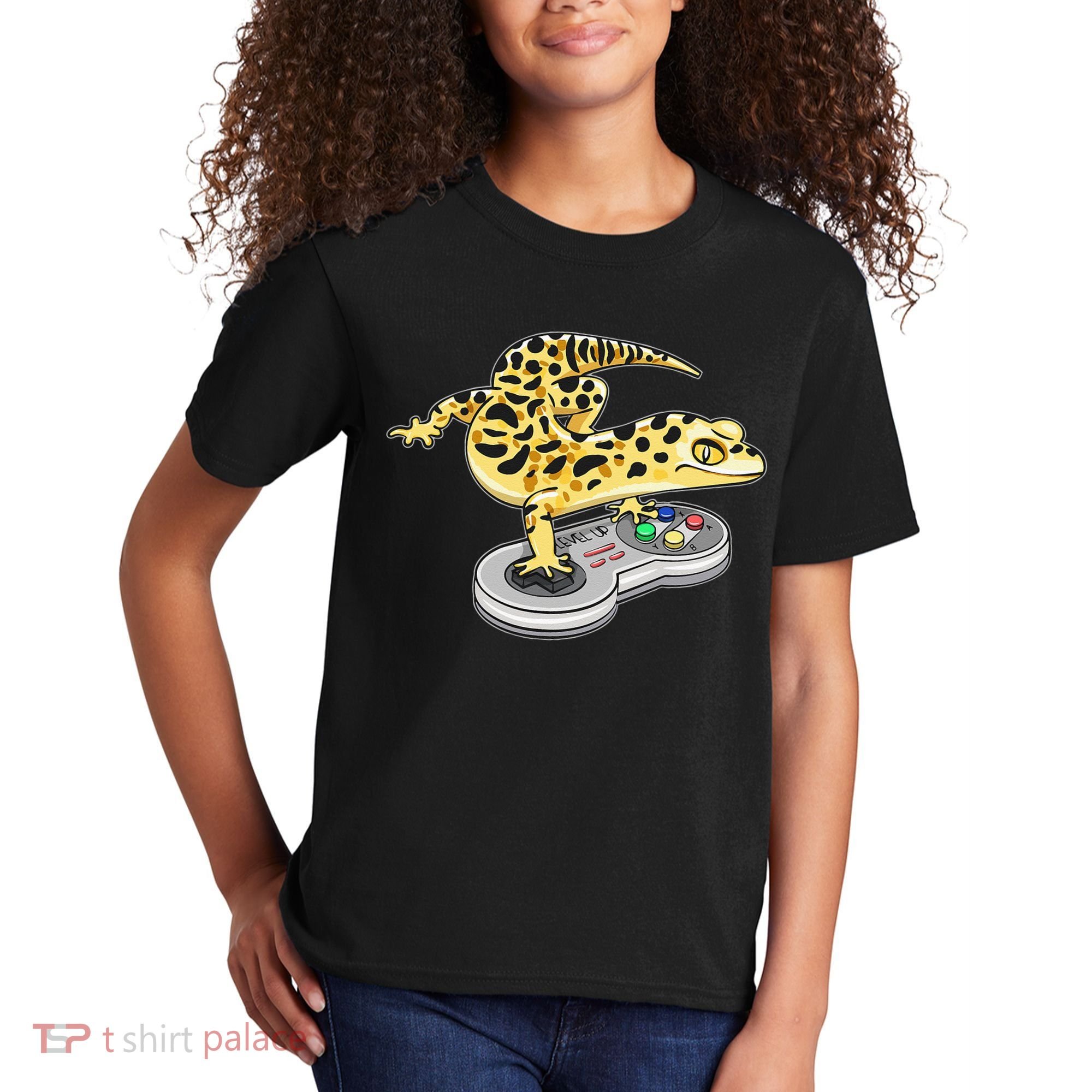 Leopard Gecko Playing Video Game Lizard Reptiles Gamers Kids T-Shirt