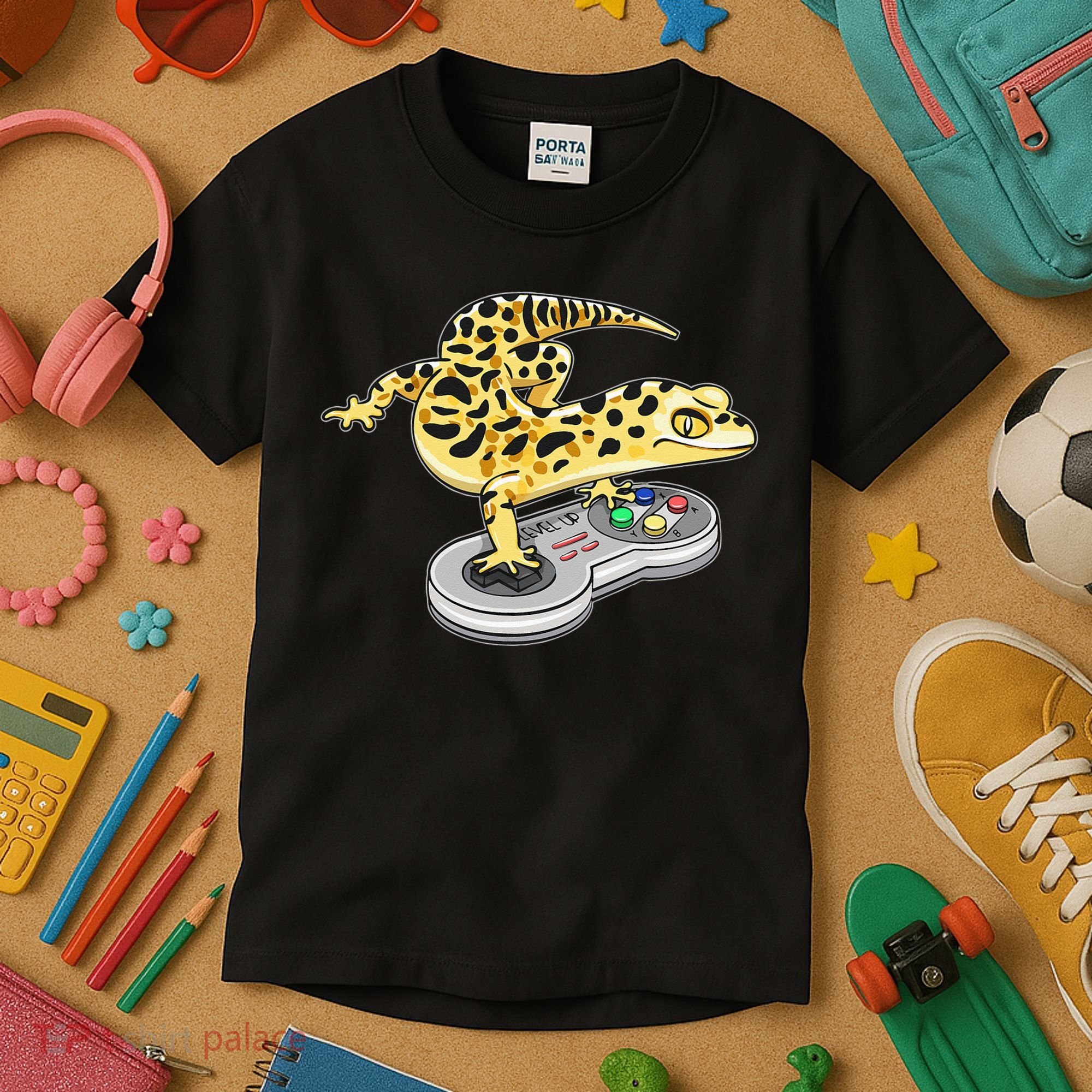 Leopard Gecko Playing Video Game Lizard Reptiles Gamers Kids T-Shirt