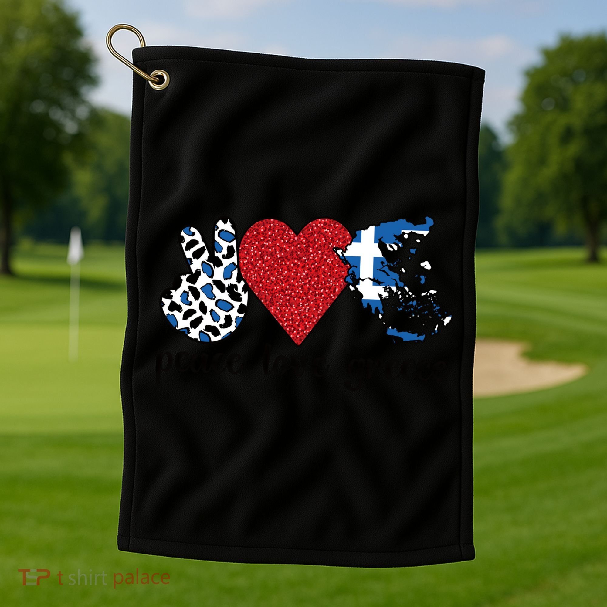 Love Greece Proud Greek Flag Greek Roots Funny Gift Golf Towel