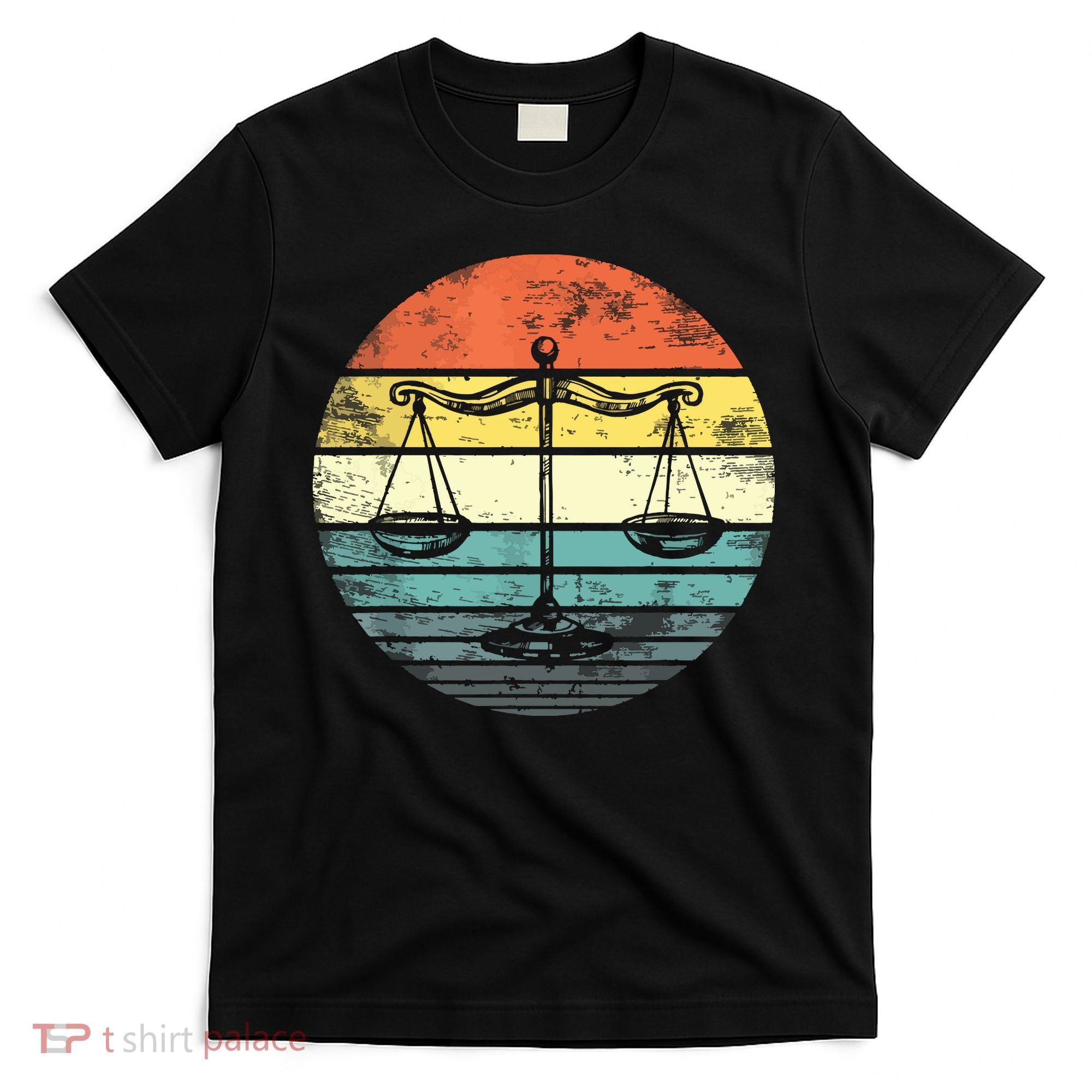 Lawyer Gift Retro Sunset Scale Of Justice Student Law School T-Shirt