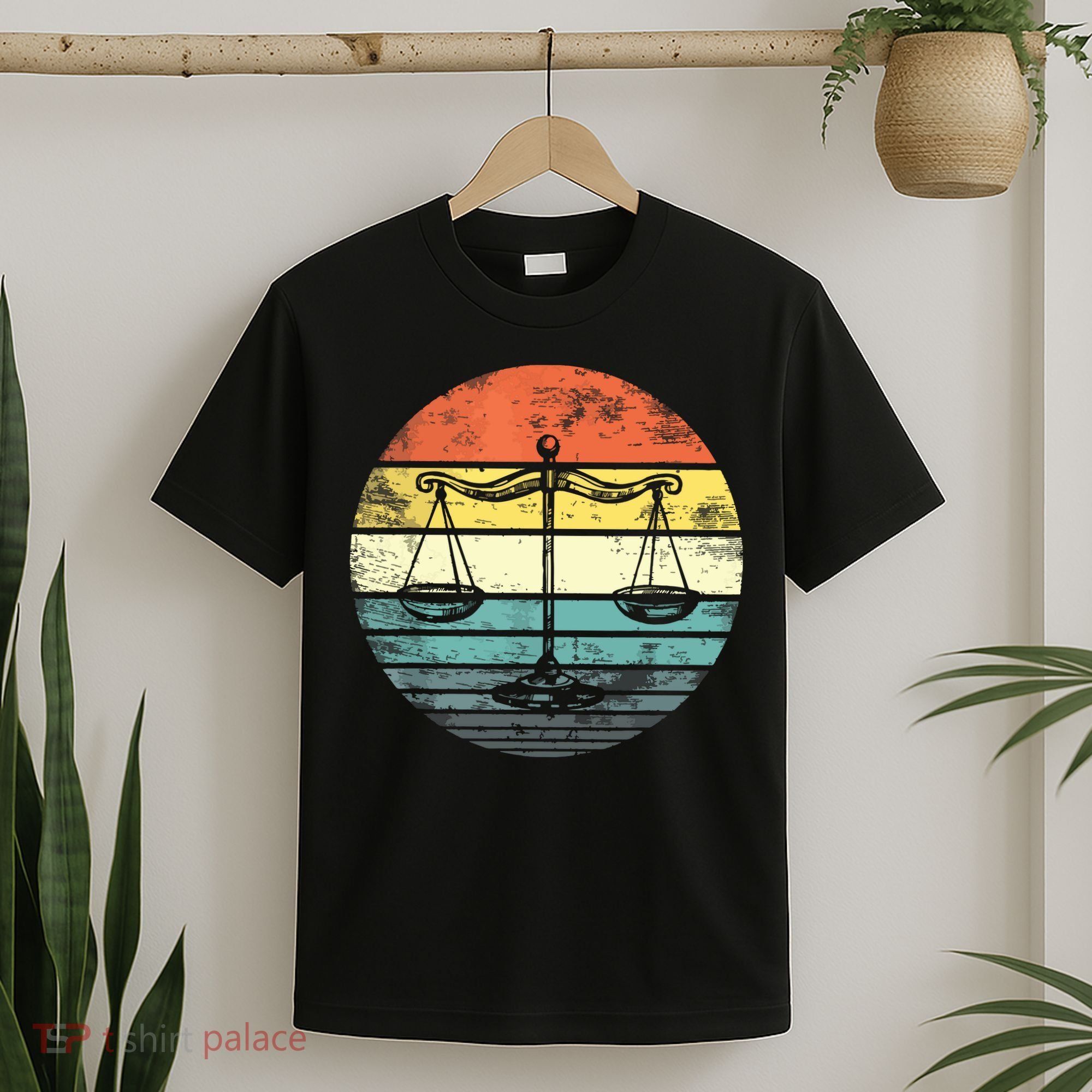 Lawyer Gift Retro Sunset Scale Of Justice Student Law School T-Shirt