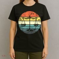 Lawyer Gift Retro Sunset Scale Of Justice Student Law School T-Shirt thumb 4