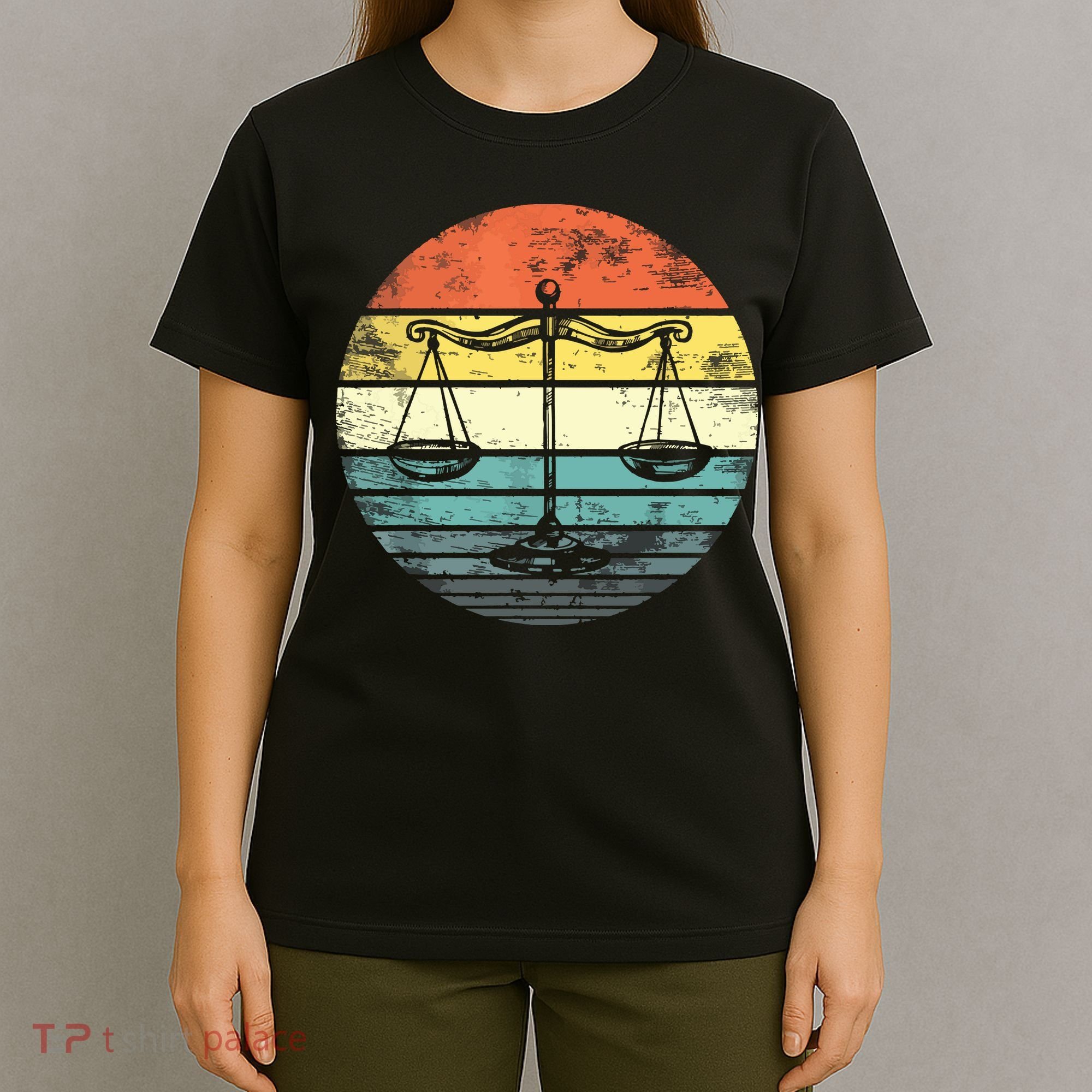 Lawyer Gift Retro Sunset Scale Of Justice Student Law School T-Shirt