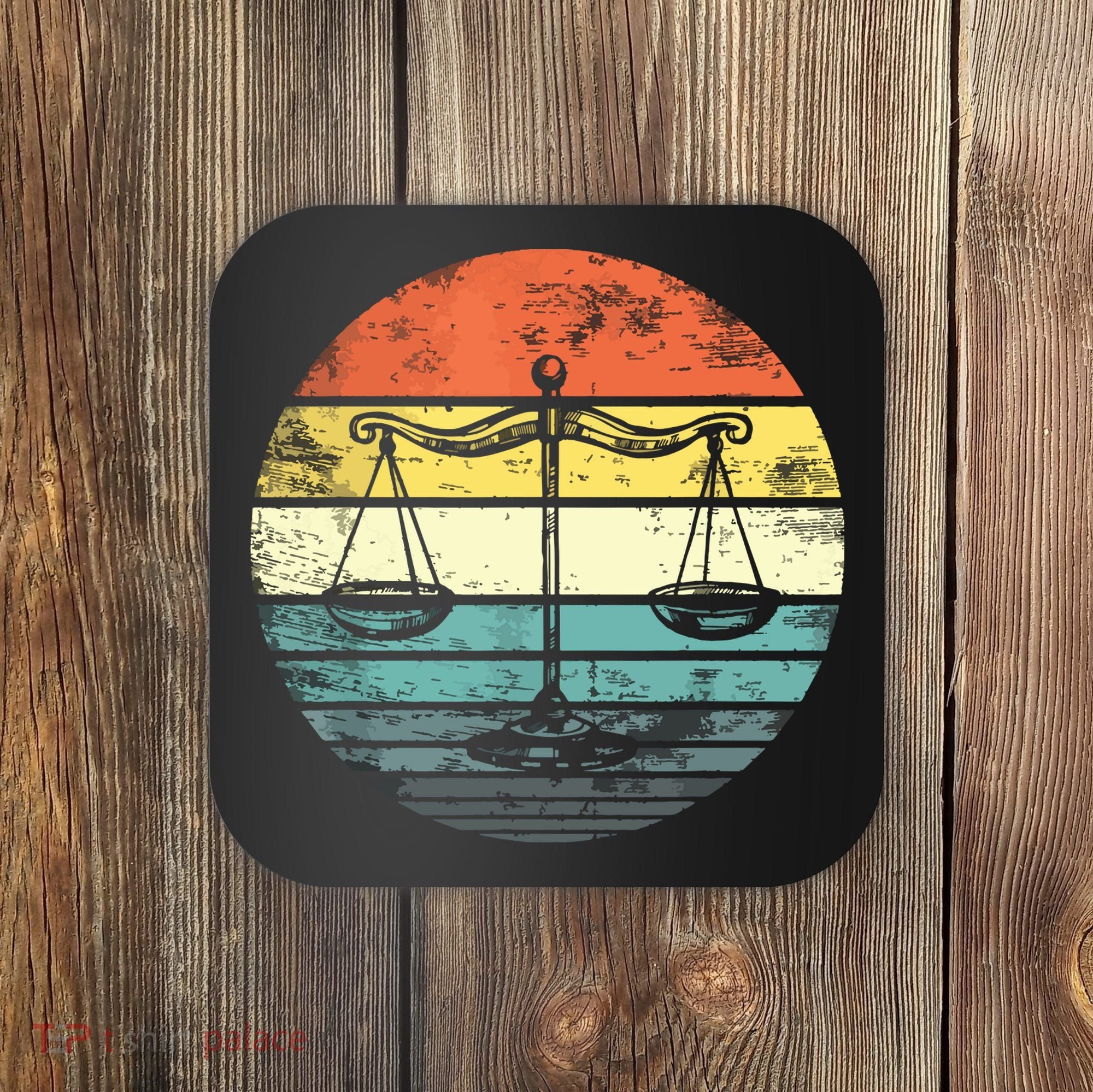 Lawyer Gift Retro Sunset Scale Of Justice Student Law School Coaster