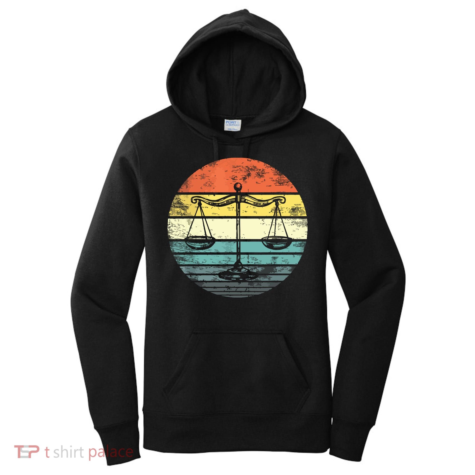 Lawyer Gift Retro Sunset Scale Of Justice Student Law School Women's Hoodie