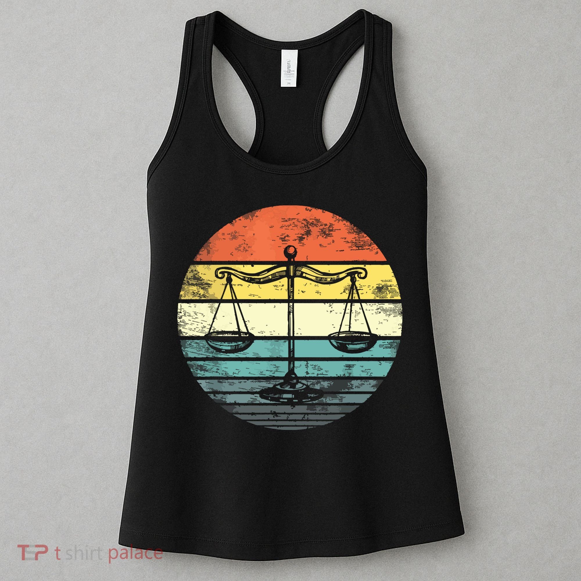 Lawyer Gift Retro Sunset Scale Of Justice Student Law School Women's Tank Top