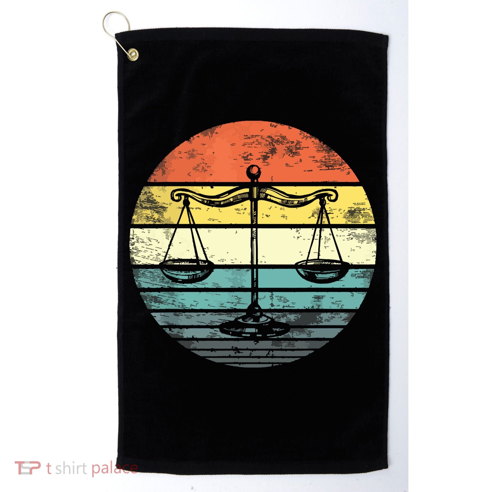 Lawyer Gift Retro Sunset Scale Of Justice Student Law School Golf Towel