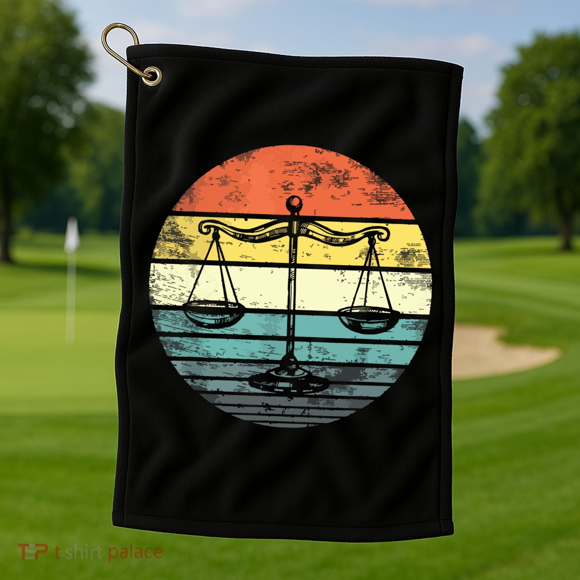 Lawyer Gift Retro Sunset Scale Of Justice Student Law School Golf Towel