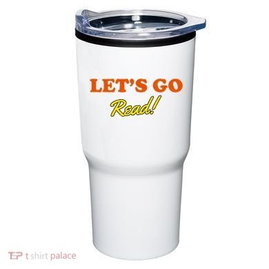 Lets Go Read Distress Book Club Tumbler
