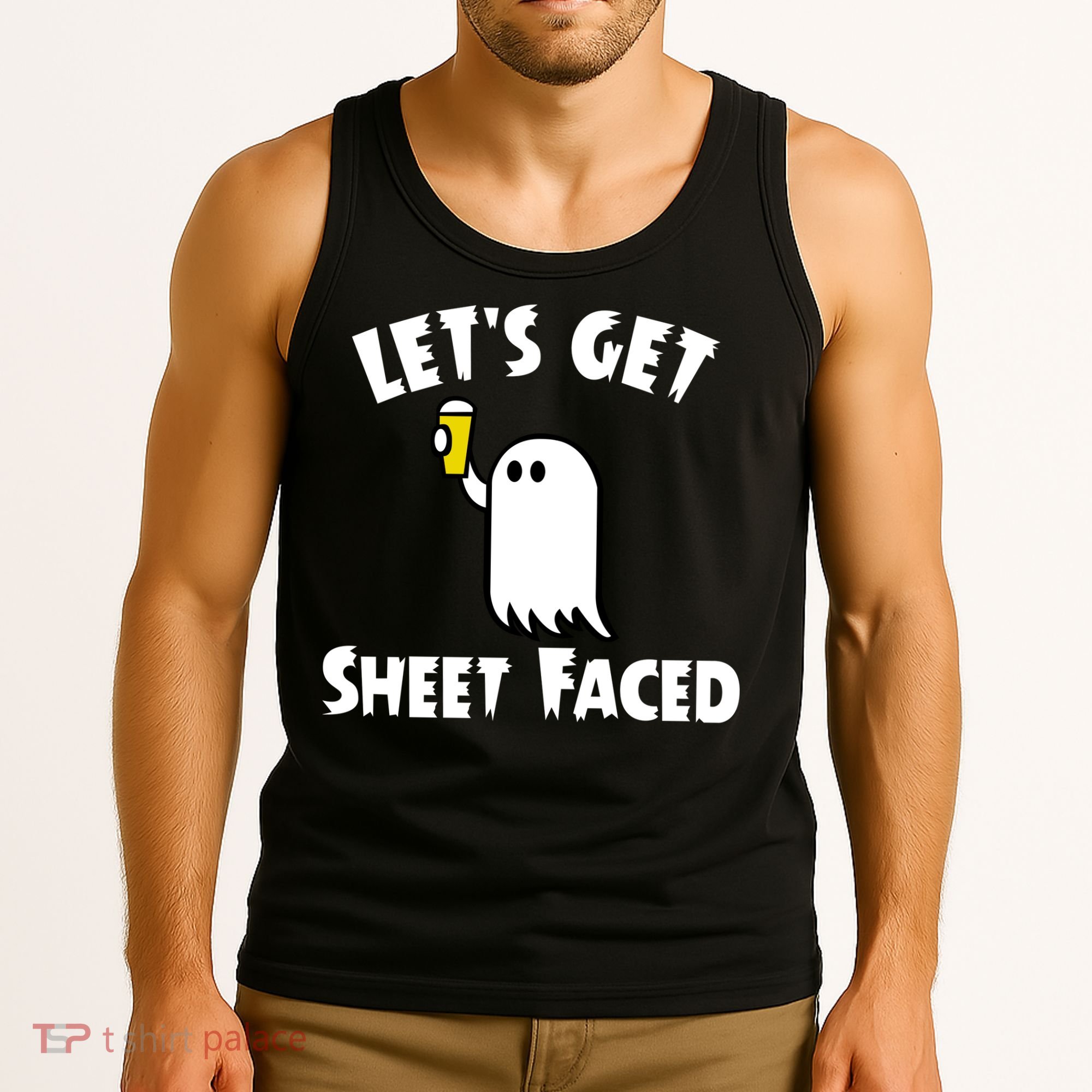 Lets Get Sheet Faced Beer Funny Halloween Costume Funny Tank Top
