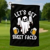 Lets Get Sheet Faced Boo Beer Halloween Golf Towel thumb 1