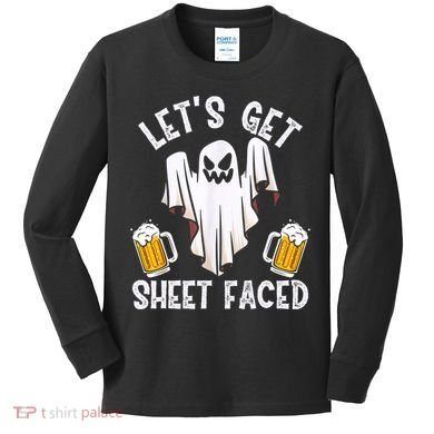 Lets Get Sheet Faced Boo Beer Halloween Kids Long Sleeve Shirt