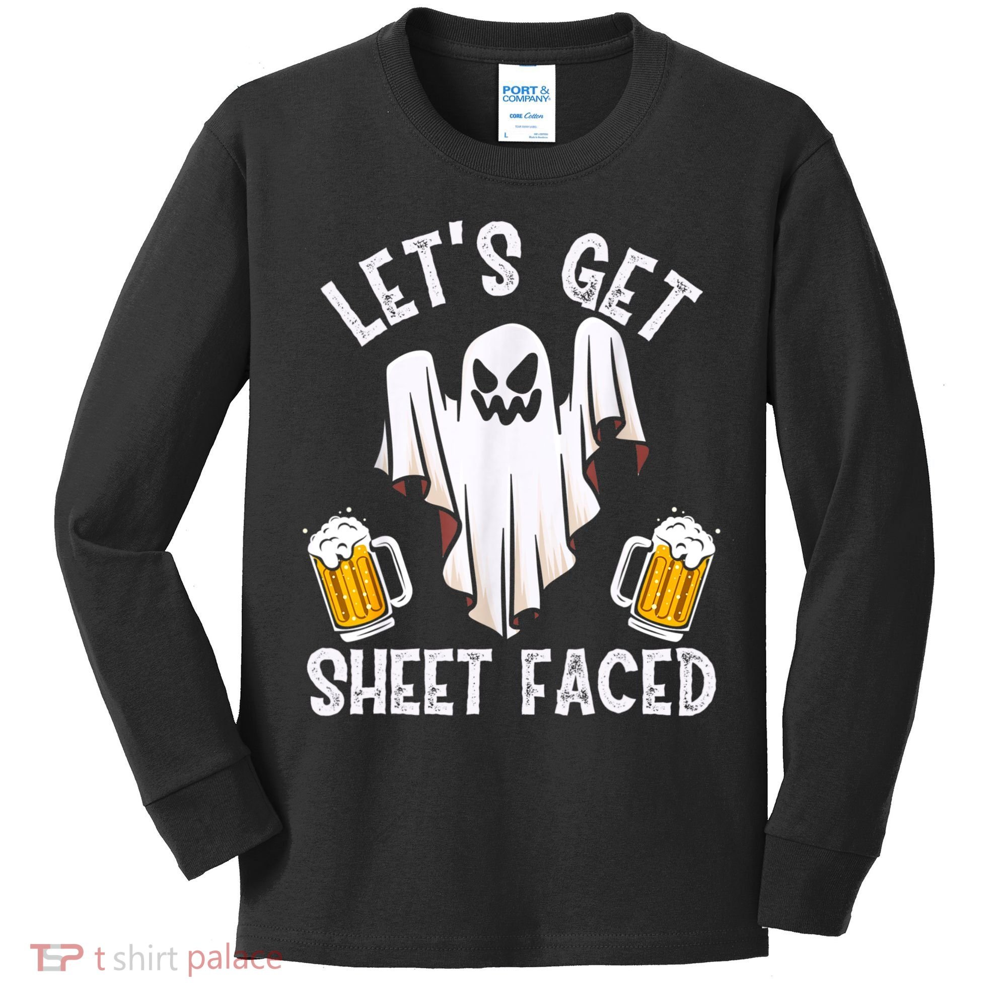 Lets Get Sheet Faced Boo Beer Halloween Kids Long Sleeve Shirt