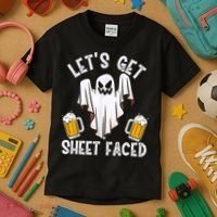 Lets Get Sheet Faced Boo Beer Halloween Kids T-Shirt thumb 3