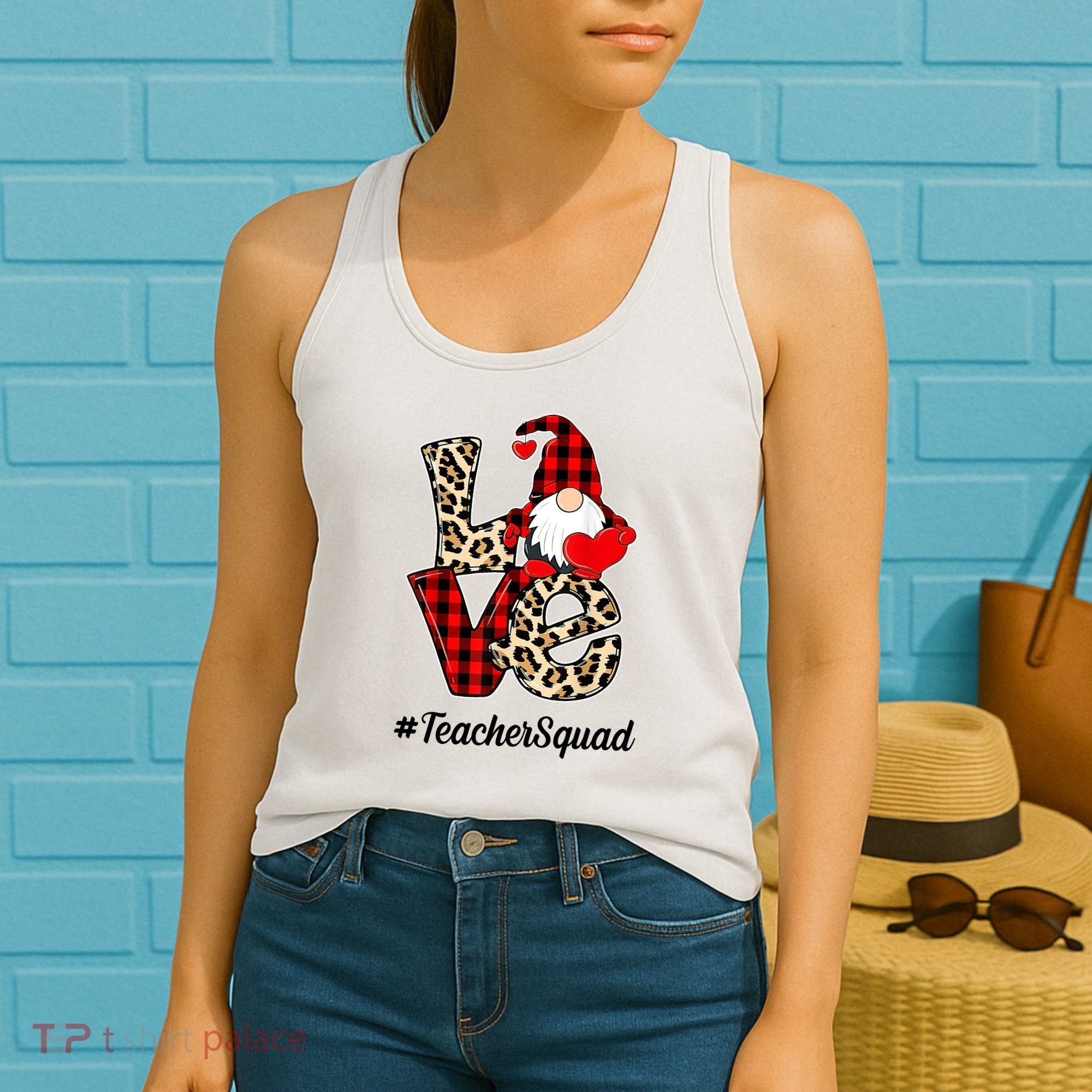 Love Gnome Teacher Squad Happy Valentine Day Women's Tank Top