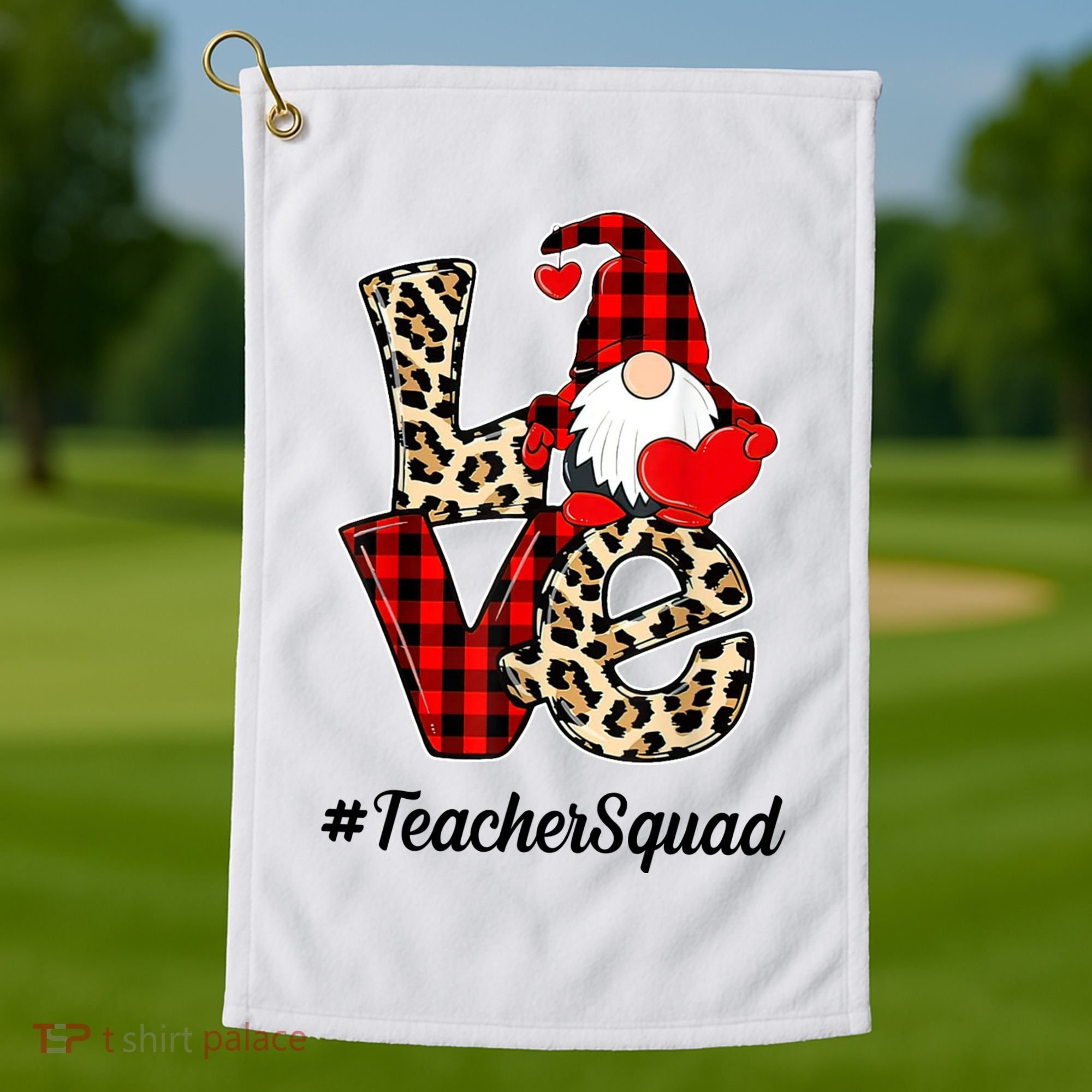 Love Gnome Teacher Squad Happy Valentine Day Golf Towel