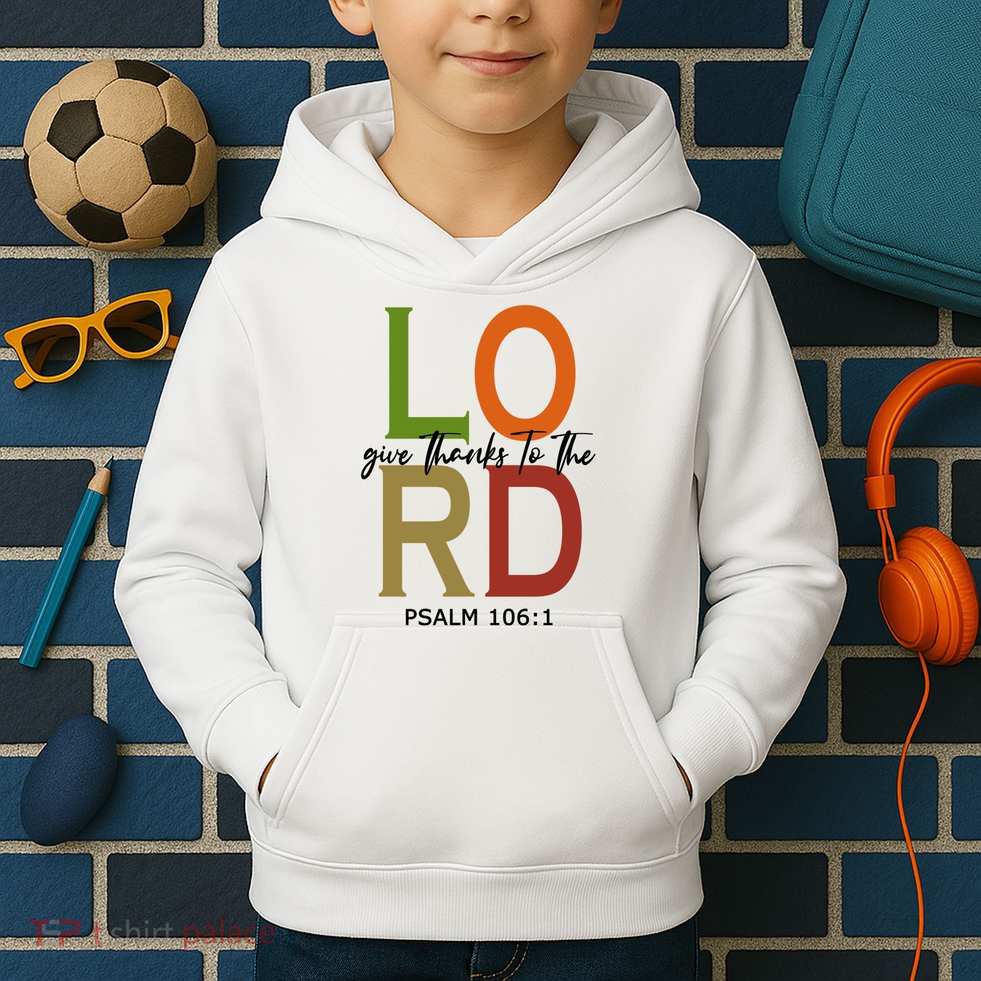 Give Thanks To The Lord Psalm 106:1 Kids Hoodie