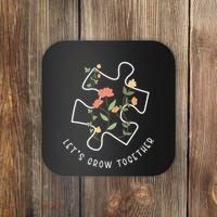 Let's Grow Together Puzzle Flowers Autism Support Coaster thumb 0