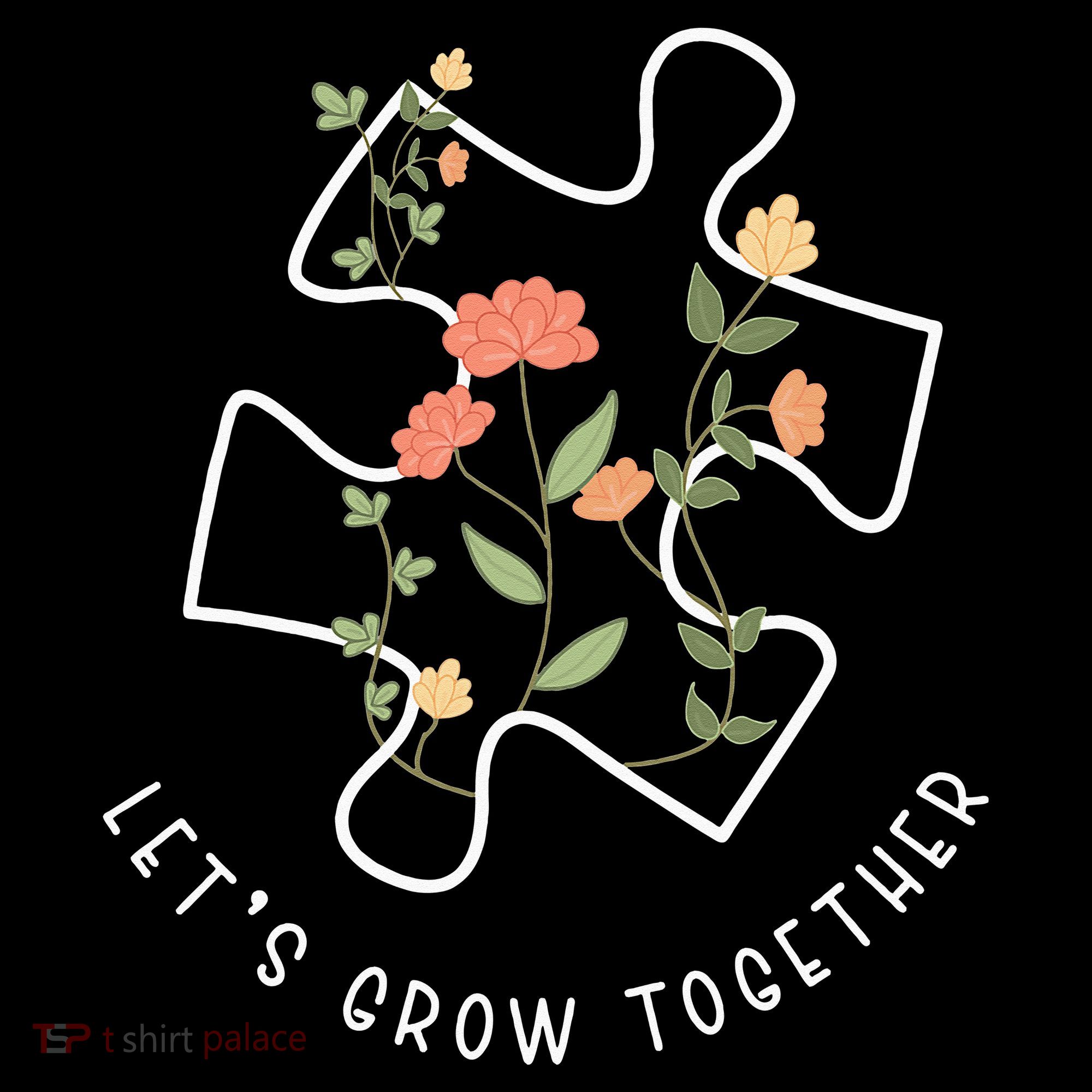 Let's Grow Together Puzzle Flowers Autism Support Women's Hoodie
