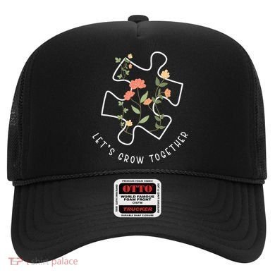 Let's Grow Together Puzzle Flowers Autism Support Hat