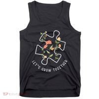 Let's Grow Together Puzzle Flowers Autism Support Tank Top thumb 0