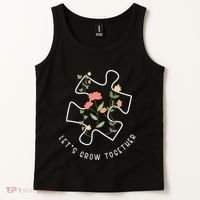 Let's Grow Together Puzzle Flowers Autism Support Tank Top thumb 2