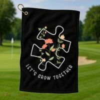 Let's Grow Together Puzzle Flowers Autism Support Golf Towel thumb 1