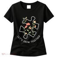 Let's Grow Together Puzzle Flowers Autism Support Women's T-Shirt thumb 0