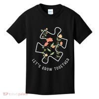 Let's Grow Together Puzzle Flowers Autism Support Kids T-Shirt thumb 0