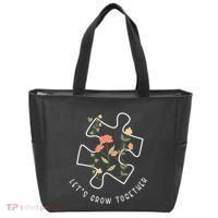 Let's Grow Together Puzzle Flowers Autism Support Tote Bag thumb 0