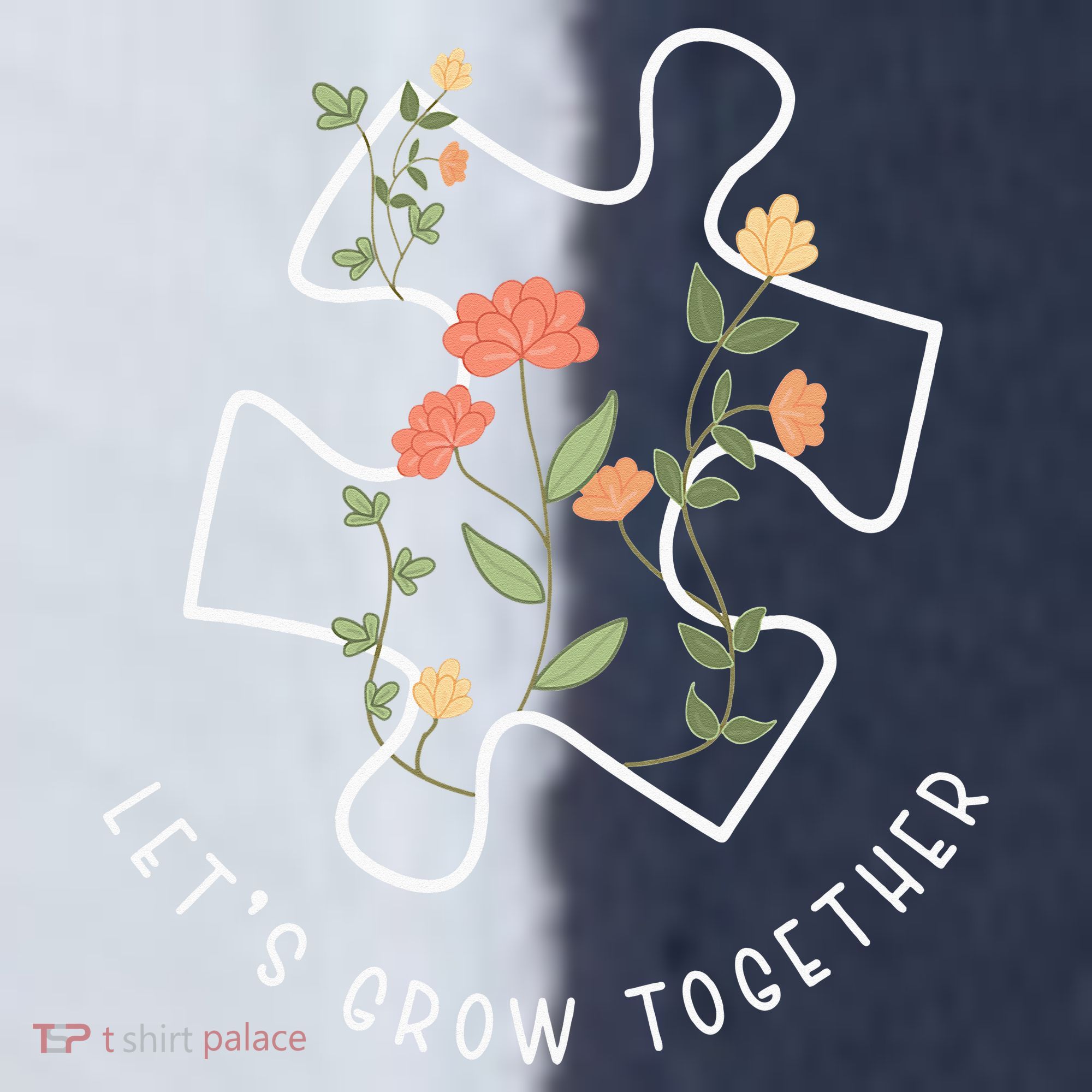 Let's Grow Together Puzzle Flowers Autism Support Sport-Tek Competitor United Soccer Jersey
