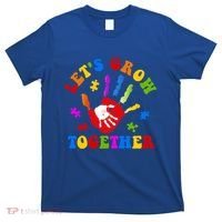 Let's Grow Together Autism Awareness Month Colorful Hand Funny Gift T-Shirt thumb 0