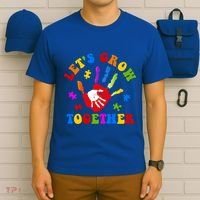Let's Grow Together Autism Awareness Month Colorful Hand Funny Gift T-Shirt thumb 6