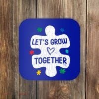 Let's Grow Together Funny Autism Awareness Autistic Graphic Gift Coaster thumb 0