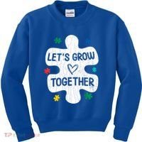 Let's Grow Together Funny Autism Awareness Autistic Graphic Gift Kids Sweatshirt thumb 0