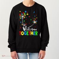 Let's Grow Together Puzzle Flowers Autism Support Cute Gift Women's Sweatshirt thumb 0