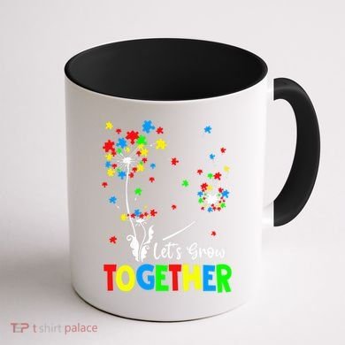 Let's Grow Together Puzzle Flowers Autism Support Cute Gift Coffee Mug back