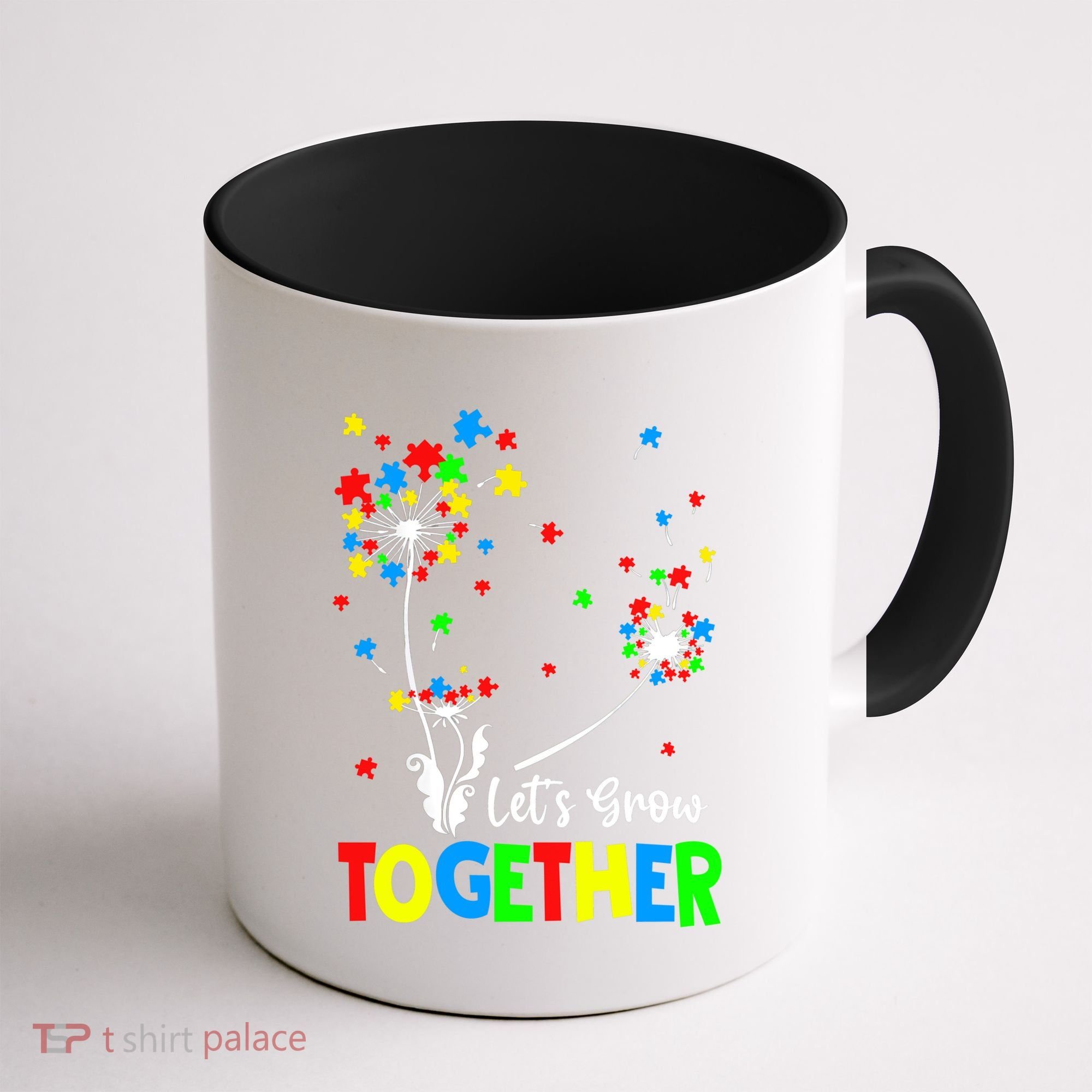 Let's Grow Together Puzzle Flowers Autism Support Cute Gift Coffee Mug