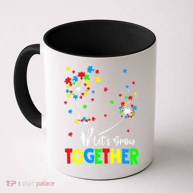 Let's Grow Together Puzzle Flowers Autism Support Cute Gift Coffee Mug