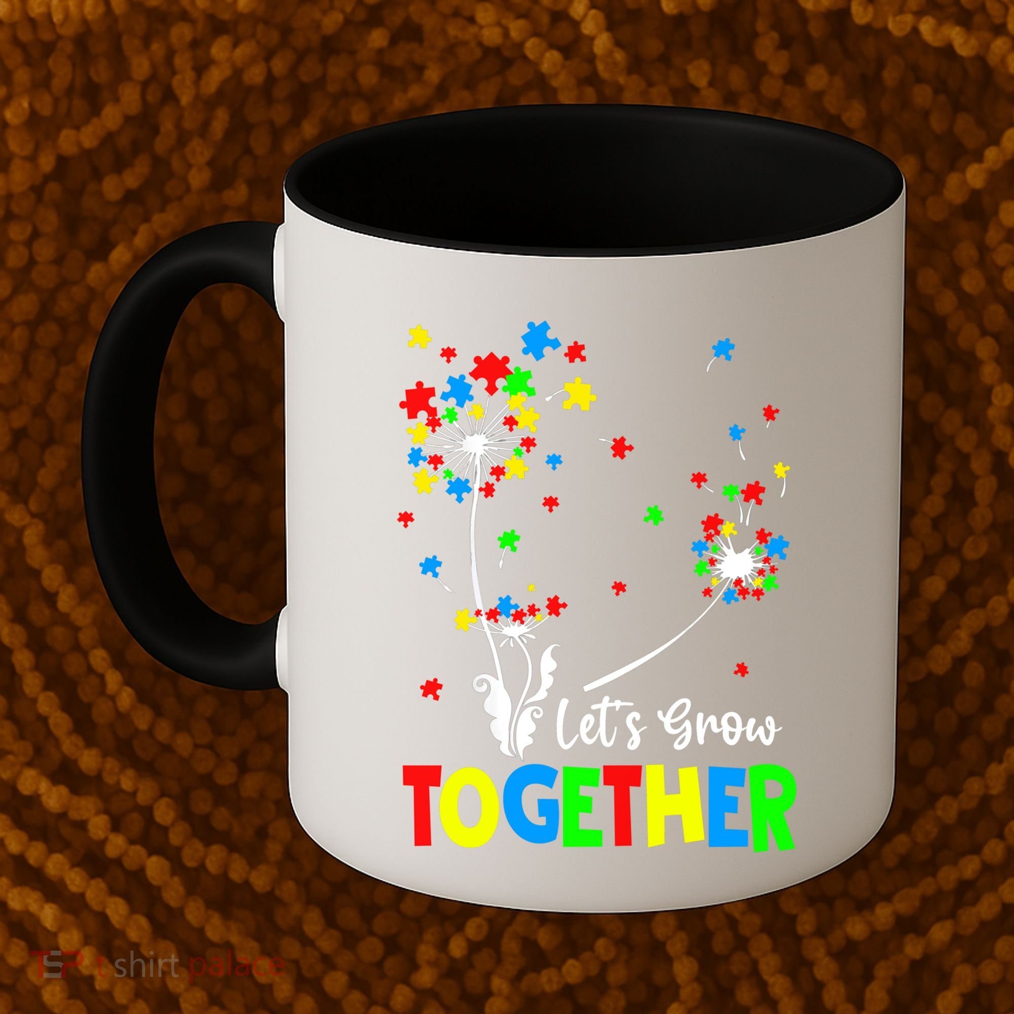 Let's Grow Together Puzzle Flowers Autism Support Cute Gift Coffee Mug