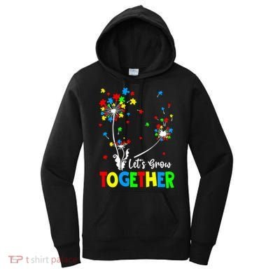 Let's Grow Together Puzzle Flowers Autism Support Cute Gift Women's Hoodie