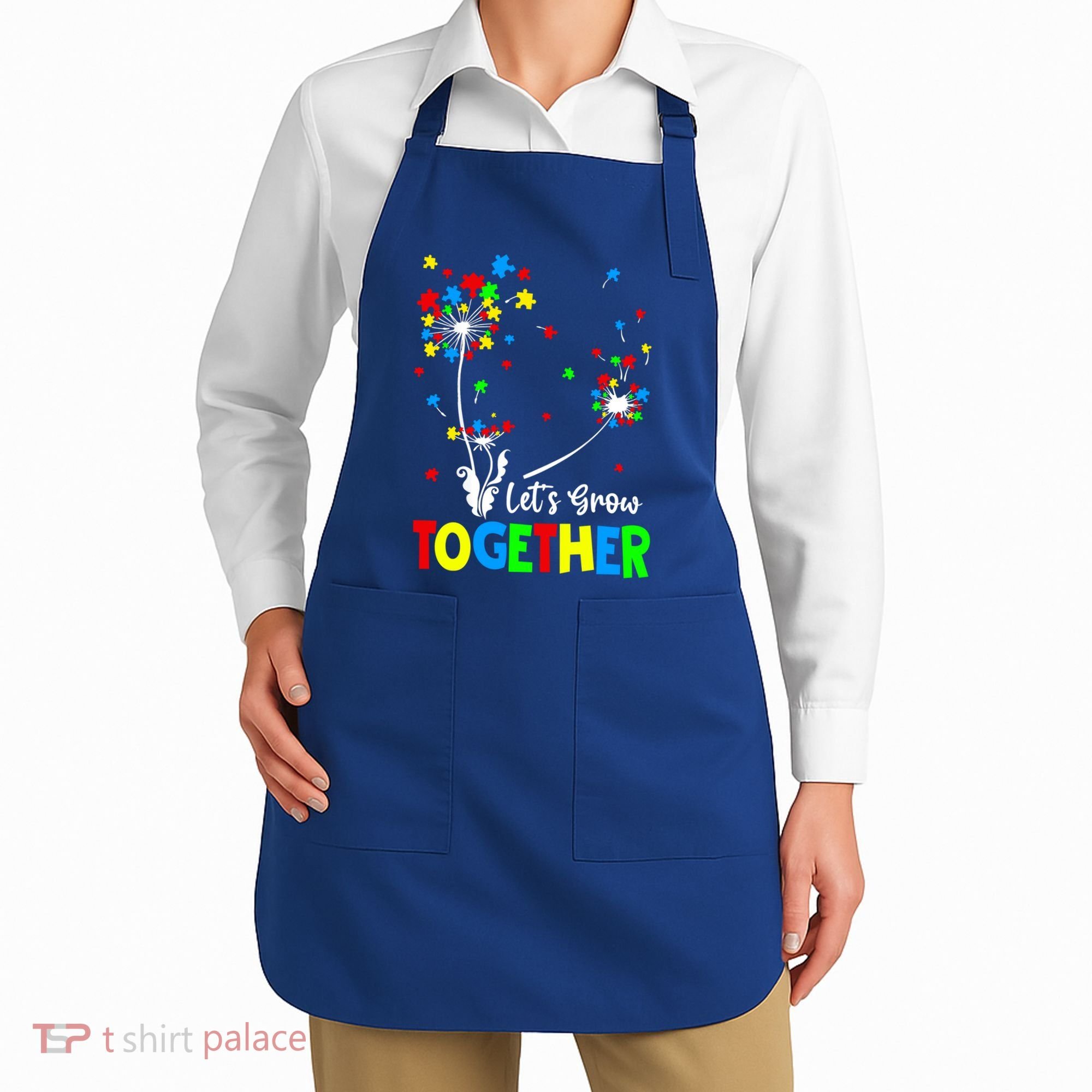 Let's Grow Together Puzzle Flowers Autism Support Cute Gift Apron