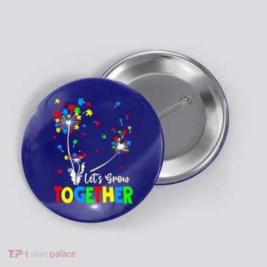 Let's Grow Together Puzzle Flowers Autism Support Cute Gift Button