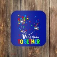 Let's Grow Together Puzzle Flowers Autism Support Cute Gift Coaster thumb 0