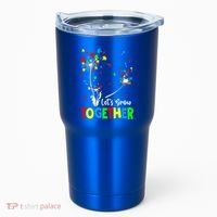 Let's Grow Together Puzzle Flowers Autism Support Cute Gift Tumbler thumb 0