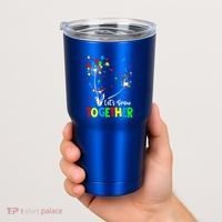 Let's Grow Together Puzzle Flowers Autism Support Cute Gift Tumbler thumb 2