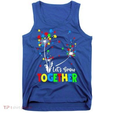Let's Grow Together Puzzle Flowers Autism Support Cute Gift Tank Top