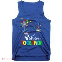 Let's Grow Together Puzzle Flowers Autism Support Cute Gift Tank Top thumb 0